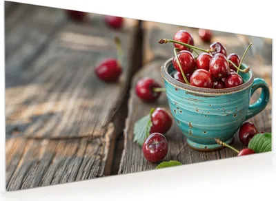 Produktbild von Küchenrückwand Spritzschutz Glas mit Motiv Tasse mit Kirschen 40 x 40 cm