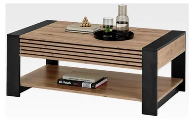 Produktbild von Couchtisch in Artisan Eiche Optik und Schwarz - Moderner Sofatisch mit Schublade für das Wohnzimmer - 108 x 42 x 60 cm (B/H/T)