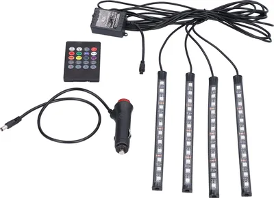 Imagen del producto de Tira de luces LED para automóvil, con control remoto, fuente de luz RGB, resistente al agua (IP65), 48 LEDs, fácil de instalar (plug and play), para iluminación decorativa del interior del vehículo, con control de música
