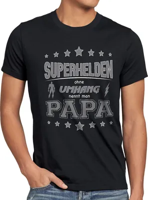 Produktbild von style3 Superhelden ohne Umhang nennt man Papa Herren T-Shirt Fun Shirt Vater Dad, Größe:S, Farbe:Schwarz