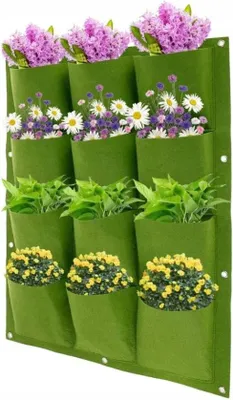 Obrázok produktu pre Závesné záhradné kvetináče na kvety, korenie, bylinky, 12 vreciek, plsť, 80 x 60 cm