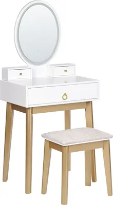 Obrázok produktu pre BELIANI Toaletný stolík biela a zlatá MDF 3 zásuvky LED zrkadlo stolička nábytok do obývačky glamour dizajn