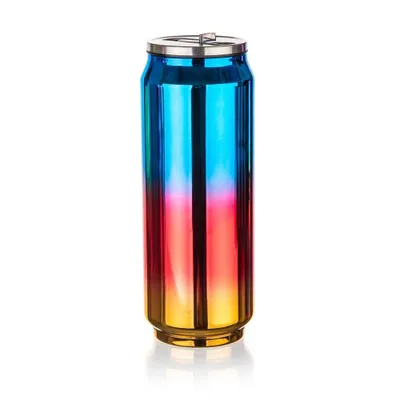 Produktbild von Thermoskanne, Thermobecher, mit Strohhalm, Edelstahl, Regenbogenfarben Be Cool 430 ml  Blau und Rot