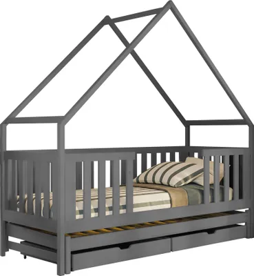 Produktbild von MIRJAN24 Kinderbett mit Schubladen Magic, Bett mit zwei Schlaffläche, Lattenrost, Holzkonstruktion (Farbe: Asche, Größe: 80x180 cm)