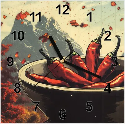 Produktbild von Wanduhr aus Glas mit Motiv Frische Chilischoten- 30 x 30 cm - inkl. Aufhängesystem