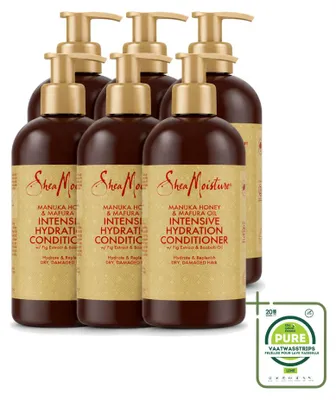 Imagen del producto de 6 unidades de acondicionador hidratante intensivo SheaMoisture, con manuka y miel, y aceite de mafura, de 384 ml cada uno. Pack grande