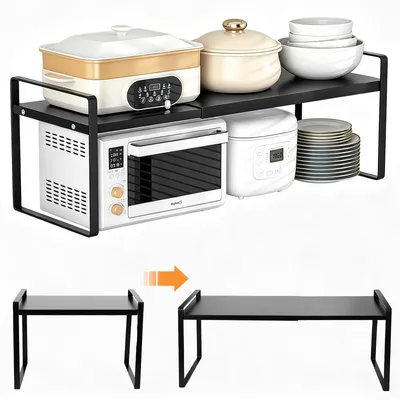 Immagine prodotto di Omgoods - Portaoggetti estraibile per microonde e utensili da cucina, regolabile da 35 a 65 cm