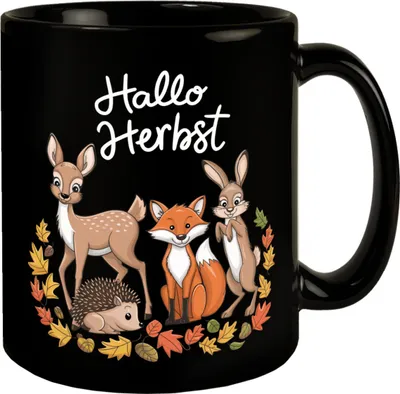 Produktbild von Hallo Herbst Tasse - Herbstliche Waldszene mit Tieren