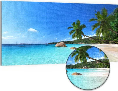 Produktbild von DEQORI Hybrid Leinwand Bild 100x50 cm 'Bilderbuchstrand ' Wandbild Glas flach modern