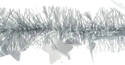 Produktbild von Weihnachtsgirlande Lametta mit großen Sternen 9cm x 2m silber matt