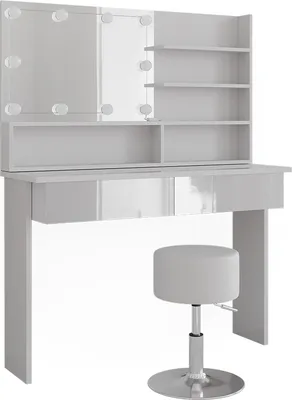 Produktbild von Schminktisch Vicco Azur Weiß 120 cm mit Spiegelregal, Hocker & LED-Beleuchtung, Model 42877