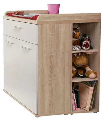 Produktbild von Wickelkommode Winnie Wickeltisch 80x34x93cm Eiche Sonoma weiß 2-türig