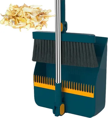 Produktbild von Zusammenklappbares Besen- und Kehrblech-Set mit langem Stiel 100 cm, 180 Grad drehbares Innenreinigungs-Set