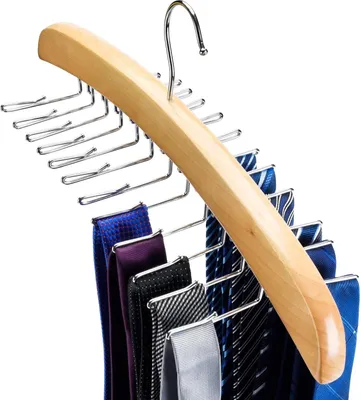A tie rack with several ties hanging from it.
