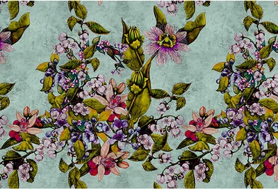 Produktbild von Tadessi Fototapete | Blumen | 4.00 m x 2.70 m | Grün | Blau | Wandbild | Digitaldruck