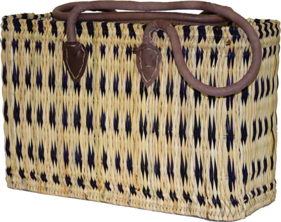 Produktbild von Seegras Tasche groß langer Griff Einkaufskorb Flechtkorb Korbtasche Korb, blau
