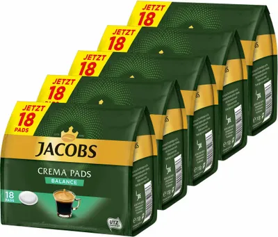 Obrázek produktu pro Jacobs Kávové polštářky Crema Pads, vyváženost, sametová a jemná chuť, káva, 90 polštářků