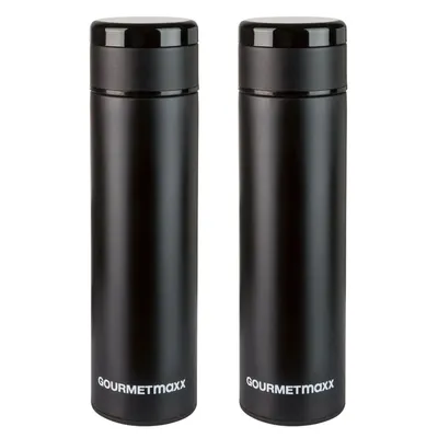 Produktbild von 2er Set Thermoflasche mit Temperaturanzeige 500 ml Isolierflasche Edelstahl Schwarz Kaffee Tee Thermobecher für Heiß- und Kaltgetränke