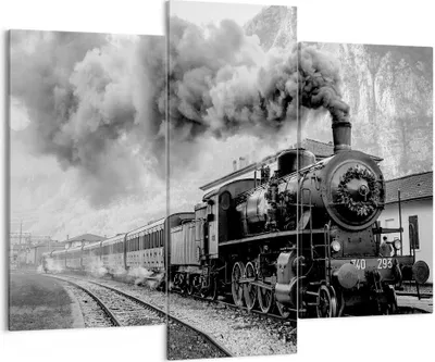 Produktbild von Bild auf Leinwand - Leinwandbild - 3 Teile - Zug Schwarzweiß Rauch - 130x100cm - Wand Bild - Wanddeko - Wandbilder - Leinwanddruck - Bilder - Wanddekoration - Leinwand bilder - CB130x100-4315