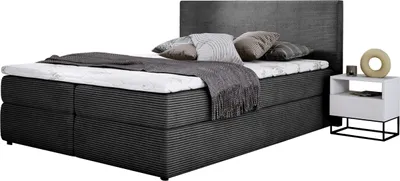 Produktbild von E-ZIMPAZ Boxspringbett SIMPLE 180x200 cm, Polsterbett mit Zwei Bettkasten, Komplett-Set mit Matratze und Topper, Doppelbett Cordstoff - Grau