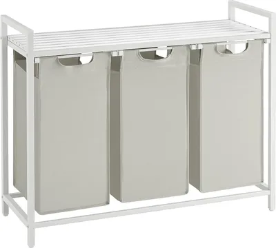 Produktbild von VASAGLE Wäschekorb 3 Fächer, Wäschesammler mit Ablage, Wäschebox, herausnehmbarer Wäschesack aus Oxford-Gewebe, Metallrahmen, 3 x 38 L, 92,5 x 33 x 72