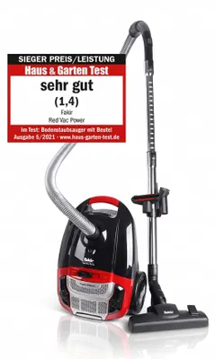 Bodenstaubsauger mit Beutel, 700 W, HEPA-13-Filter, 9 m Radius, schwarz/rot