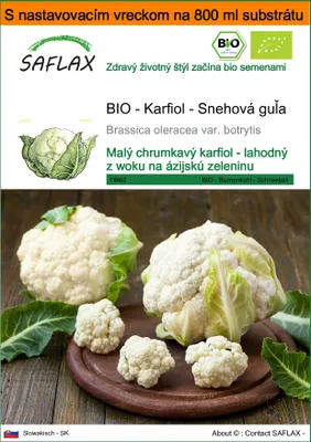 Obrázok produktu pre SAFLAX Garden in the bag - BIO - Karfiol - Snehová guľa - Brassica oleracea var. botrytis - 70 Semená - S pestovateľským substrátom v praktickom samostaviteľnom vrecku