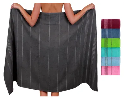 Produktbild von Badetuch XXL Lines 90x180 cm – 100% Baumwolle, weich & saugstark – Strandtuch groß für Urlaub, Pool, Sauna & Outdoor – modernes Streifendesign Farbe grau