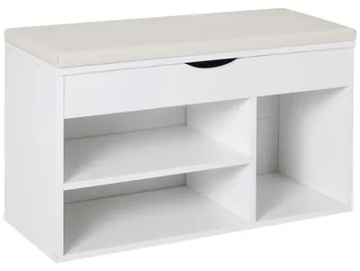 Immagine prodotto di HOMCOM Panca Scarpiera, Mobile Portascarpe Salvaspazio con Sedile Imbottito Ribaltabile da Ingresso Legno, 80x30x47cm