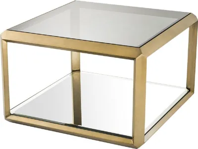 Produktbild von Casa Padrino Luxus Beistelltisch Messingfarben / Schwarz 75 x 75 x H. 55 cm - Edelstahl Tisch mit Glasplatte und Spiegelglas - Luxus Wohnzimmer Möbel