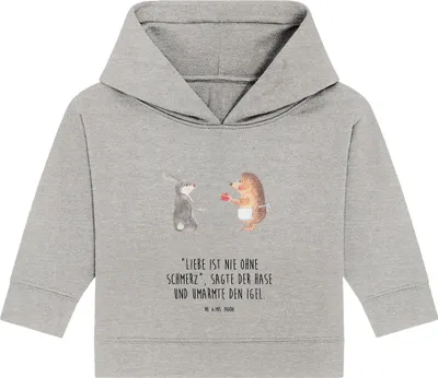 Produktbild von Mr. & Mrs. Panda Organic Baby Hoodie Hase Igel 12. - 18. Monat - Heather Grey - Geschenk, Lustige Sprüche, Trösten, Kapuzensweatshirt, Herzschmerz, Liebe Spruch, und