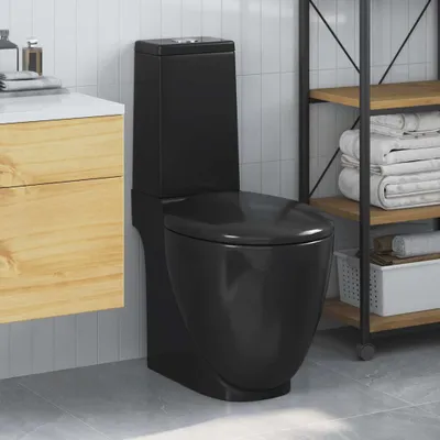 Zdjęcie produktu dla vidaXL Ceramiczny odpływ WC poziomy czarny