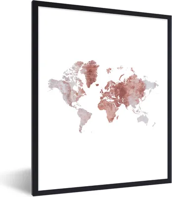Produktbild von MuchoWow® Gerahmtes Poster Weltkarte - Rosa - Marmor 30x40 cm - Poster mit Schwarzem Bilderrahmen Wandposter Rahmen Foto Bilder - Wanddeko - Kunstdrucke