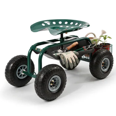 Produktbild von Sekey Kniebank Rollsitz Garten 360 Grad Drehbar Luftreifen Gartensitz Erntehilfe bis 180kg Belastbar Gartenhocker Ablage für Beet und Gewächshaus