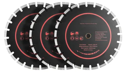 Produktbild von Diamanttrennscheiben 3er Set - Sägeblätter für Trennschleifer - Durchmesser 35,9 cm - Bohrung 2,54 cm - Segmenthöhe 1,18 cm - Trocken- & Nassschnitt für Beton Mauerwerk Stein