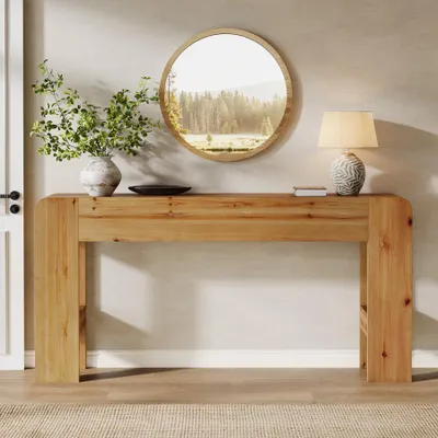 Produktbild von Tribesigns 160 cm Konsolentisch aus Massivholz, Landhaus-Sofatisch hinter der Couch für Eingangsbereich, Wohnzimmer, Foyer, Naturholz