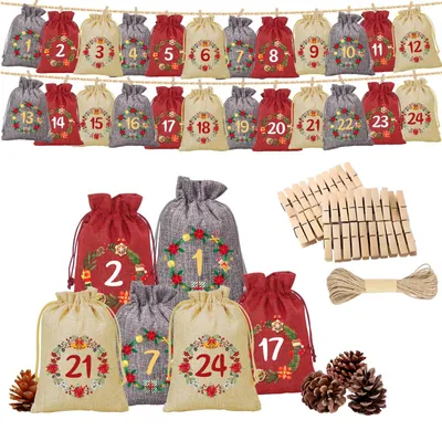 24er Adventskalender-Säckchen aus Jute, 10x15,5 cm, selbst befüllbar