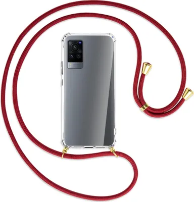 Produktbild von Handykette Backcover-Schutzhülle mit Band (Metall goldfarben) für vivo X60 Pro - dunkelrot