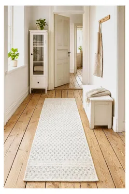 Produktbild von Handgewebter Läufer 80 x 250 cm aus gewalkter Schurwolle | Weicher Wollteppich | Wohnzimmerteppich, Naturteppich, Wendeteppich, robust und pflegeleicht | Nordic Wool Natur Weiß