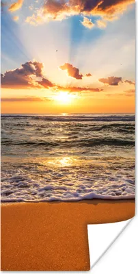 Produktbild von MuchoWow® Poster Strand - Sonnenuntergang - Meer - Wolken - Horizont 60x120 cm - Wandschmuck