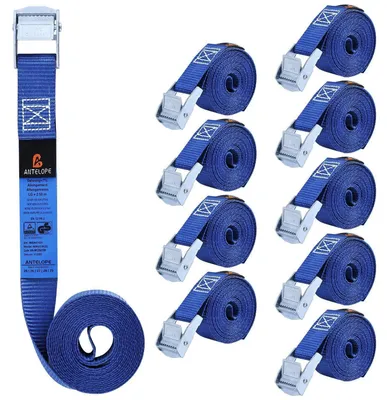 Productafbeelding van Spanningsriemen met klemgesp, 10 stuks, 2,5 meter x 25 mm, blauw, gecertificeerd