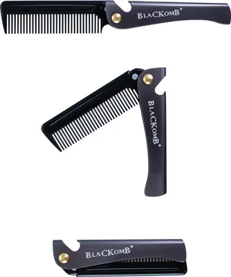 Produktbild von Blackomb - Faltbarer Bartkamm, Klappkamm für Haare, aus Edelstahl, mit Flaschenöffner, Herrenkamm Klappbar, Silber