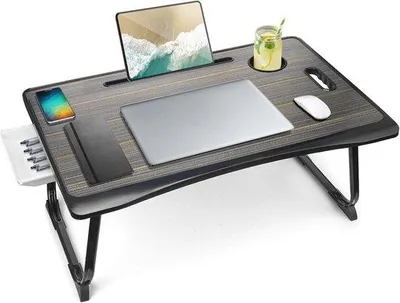 Produktbild von Famanu Laptoptablett mit Aufbewahrungsschublade und Becherhalter - schwarz