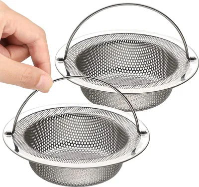 Produktbild von 2er-Pack Abflusssieb Edelstahl, Verstopfungsschutz Küche Waschbecken Sieb Abfluss Spüle mit Griff, 11 x 7.5 x 2.7 cm