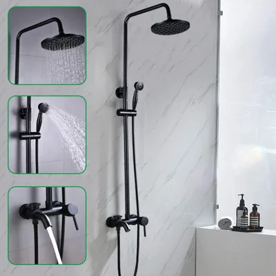 Obrázek produktu pro Sprchový systém Sprchový set s ruční sprchou Nástěnná koupelnová sprchová baterie Sprchová hlavice 80-120 cm, nastavitelná, černá