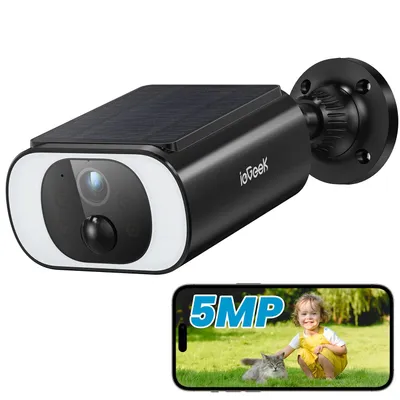 Produktbild von ieGeek 5MP HD Überwachungskamera Aussen Akku mit Solarpanel, Aussen Solar IP Kamera mit Spotlight, PIR-Bewegungserkennung, 2,4GHz WLAN