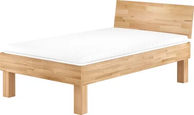 Produktbild von Einzelbett extra stark Buche 120x200 hohes Massivholzbett Seniorenbett Zubehör wählbar V-60.81-12Federholzrahmen und Matratze inkl.