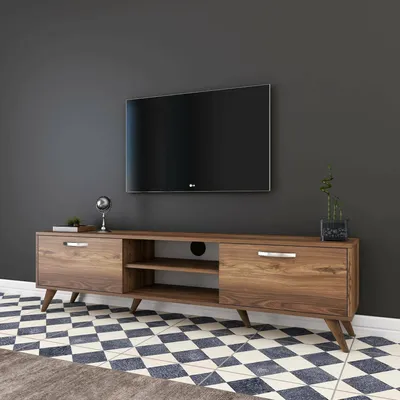Immagine prodotto di Dmora Mobile Porta tv Avir 35x180x48.6h cm Marrone Noce, Apertura a Ribalta 4 Vani