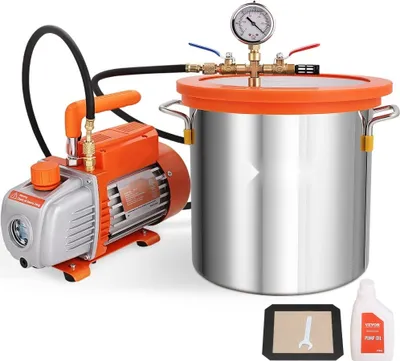 Image de Pompe multifonction - Pompe à vide avec chambre à vide 11L - Pompe à vide 100L/min - 150W Ac 220V/50Hz 1440U/min - 5pa - Capacité d'huile 250ml - Appareils à vide HVAC - Pompe à vide de refroidissement