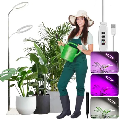 Produktbild von Pflanzenlampe LED Vollspektrum mit Standfuß 155cm Höhenverstellbar 3 Modi 72LED Pflanzenlicht Dimmbar Zimmerpflanzen Grow Lampe, Weiß, USB